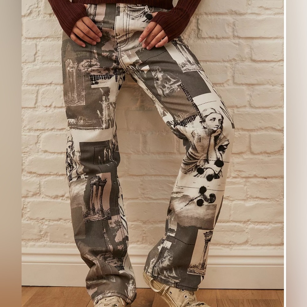 BDG Urban Outfitters Graphic Print Pants - Gray and Black